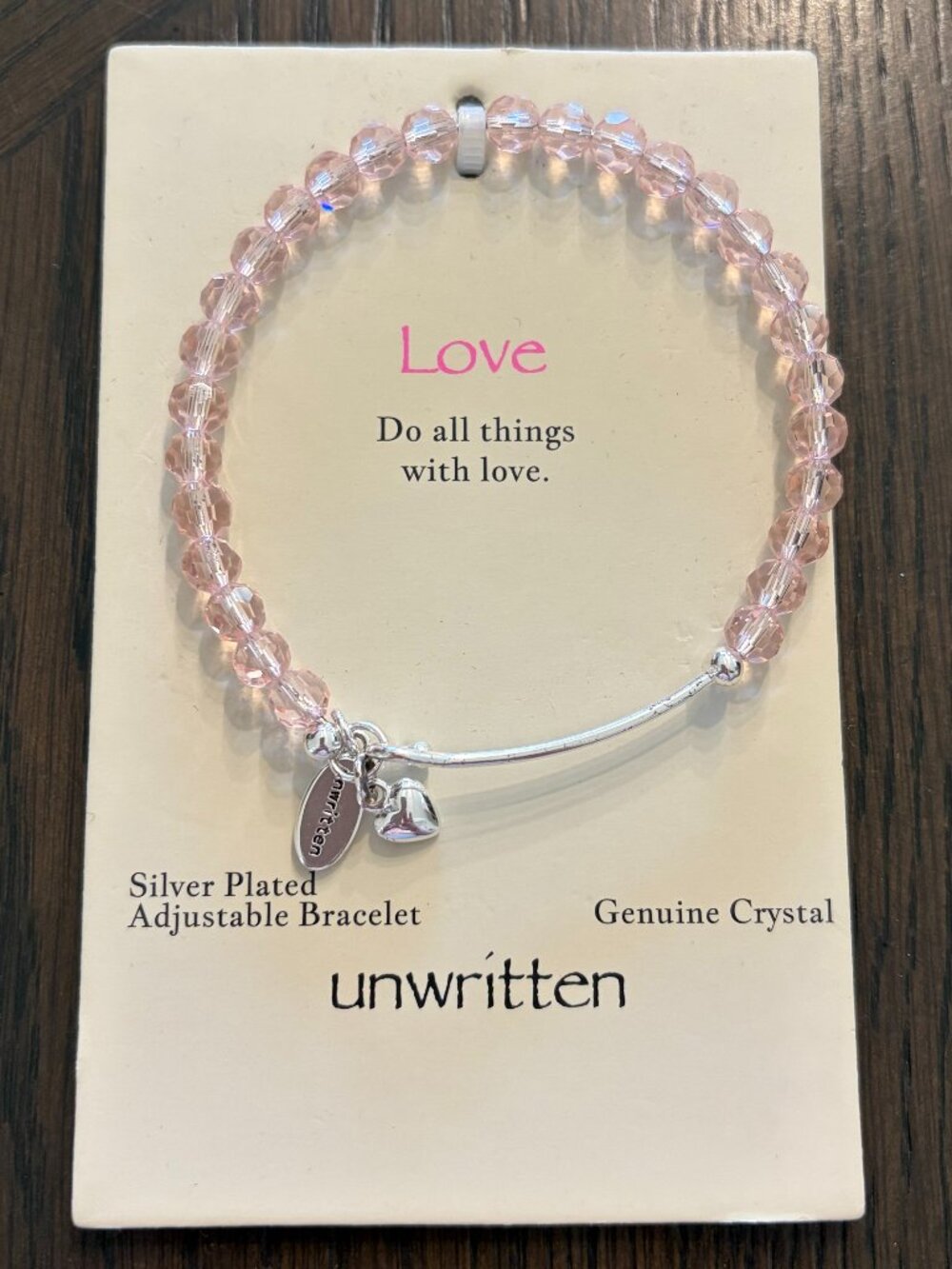 Unwritten Adjustable Silver & Pink Bracelet